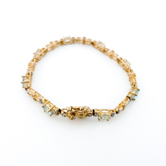 Gold Tone Sterling Silver Blue Topaz Bracelet - Picture 2 of 5